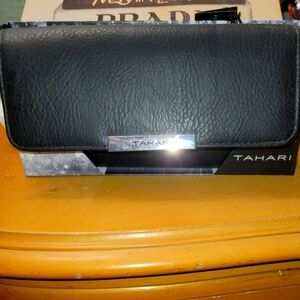 New TAHARI Clutch Wallet Vegan Leather Black NWT!